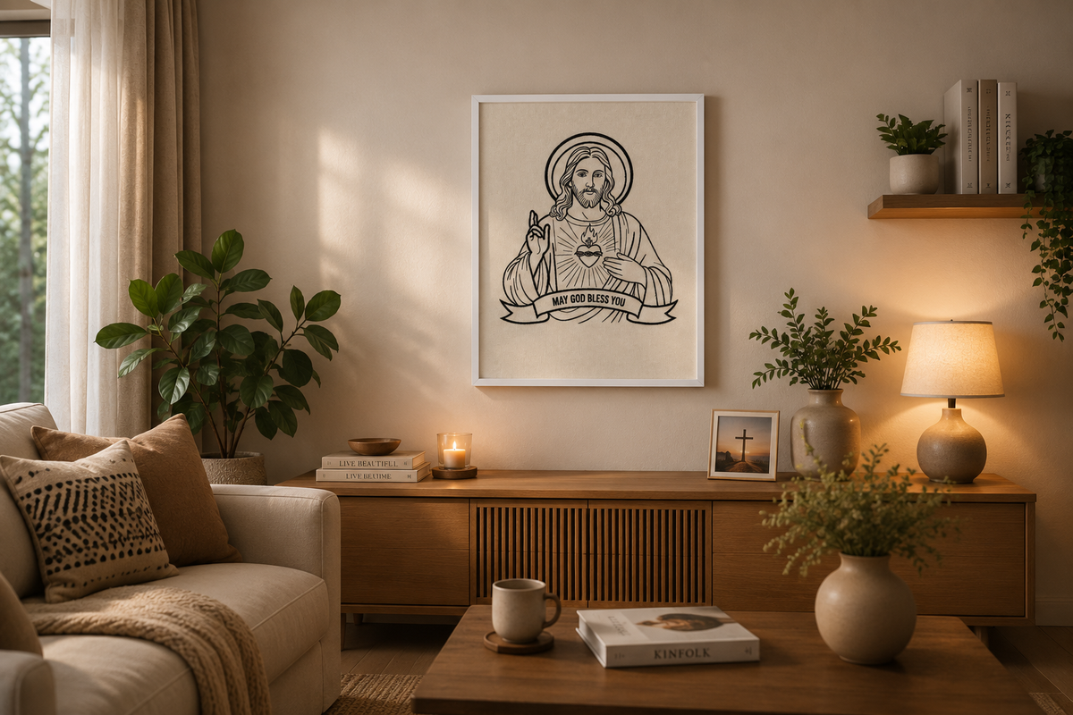 Sacred Heart of Jesus Embroidery Wall Art | Christian Home Décor | A4 Framed premium Embroidered Artwork