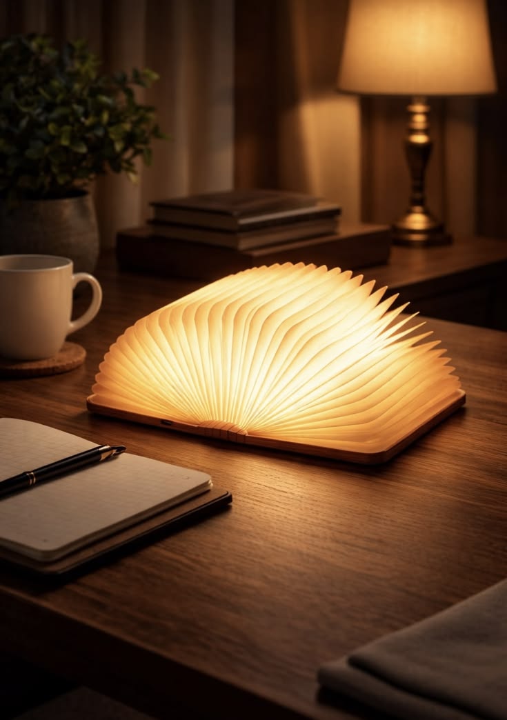 Large Folding Book Lamp -  Large Size Folding Mood Light, Novelty LED Night Light, USB Large Capacity Rechargeable Wooden Table Lamp