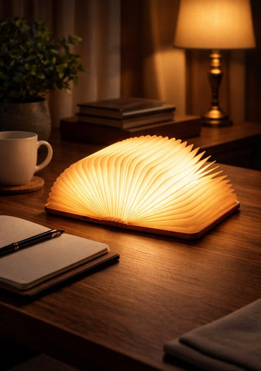 Large Folding Book Lamp -  Large Size Folding Mood Light, Novelty LED Night Light, USB Large Capacity Rechargeable Wooden Table Lamp