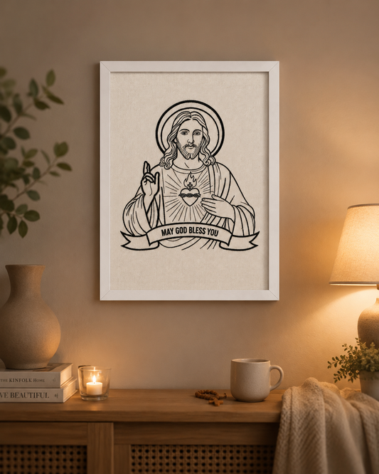 Sacred Heart of Jesus Embroidery Wall Art | Christian Home Décor | A4 Framed  premium Embroidered Artwork