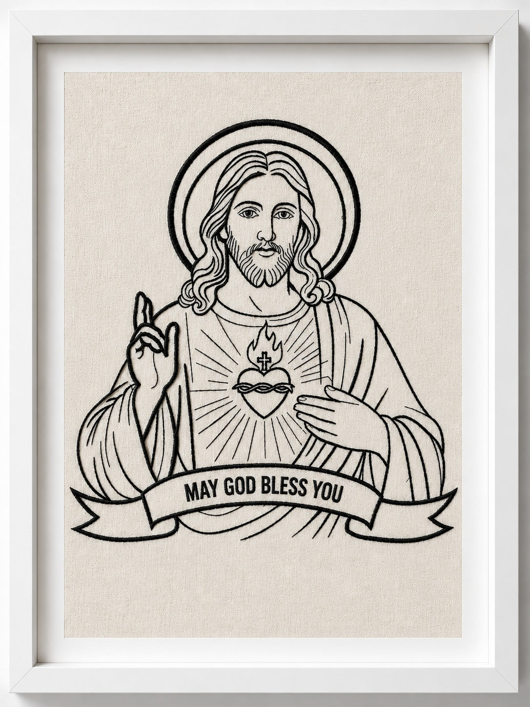 Sacred Heart of Jesus Embroidery Wall Art | Christian Home Décor | A4 Framed  premium Embroidered Artwork